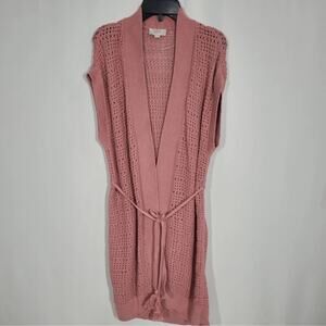 LOFT Dusty Rose Open-Knit Cardigan Size L